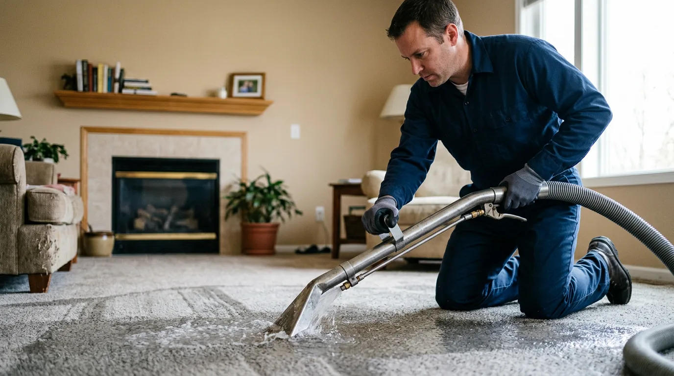Water damage restoration technician working near Mason City, IA